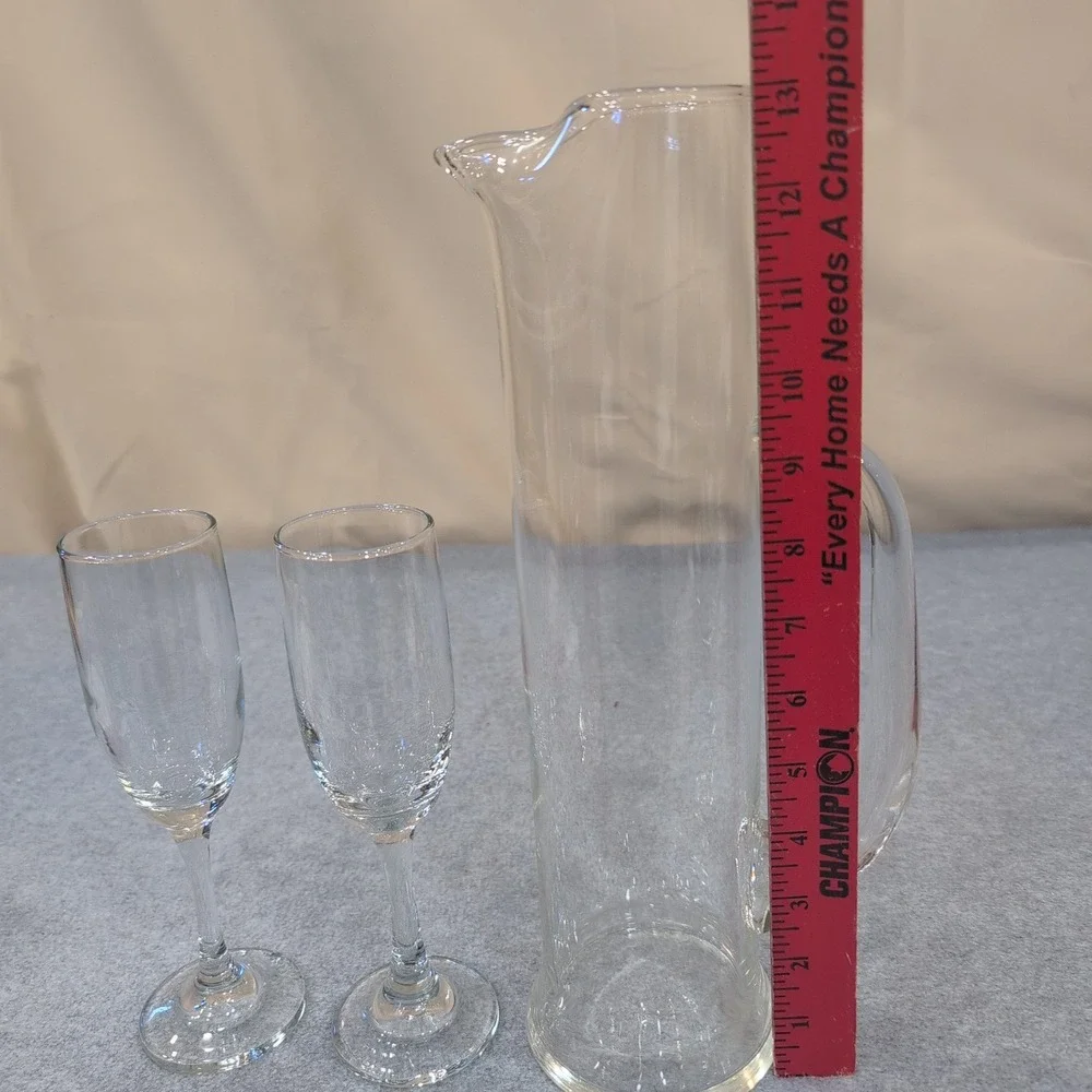 Wedding Clear‎ Glass Pitcher and Two Flute Glasses Toasting Set